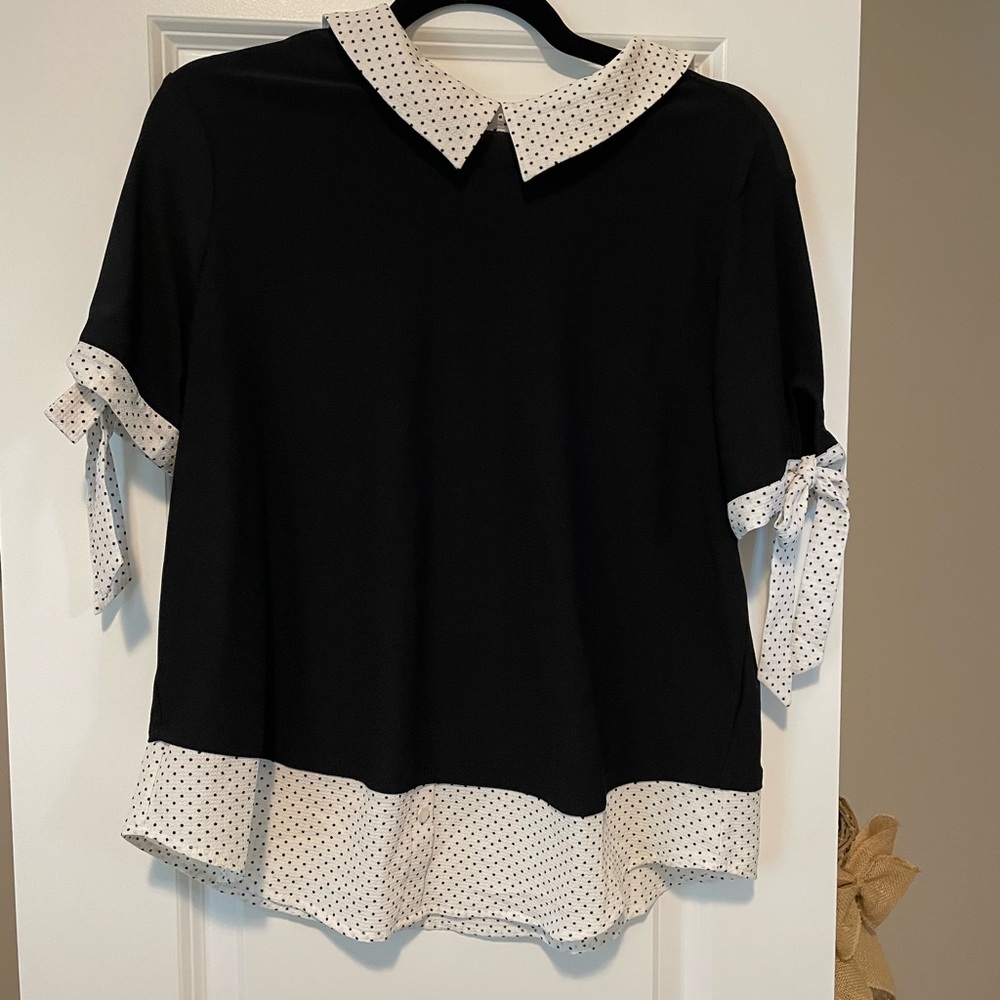 Faith and Joy Black and White Polka Dot Top